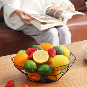 Panier de rangement décoratif pour fruits en fer de table taille personnalisée ustensiles de cuisine à la maison enduits de poudre noire panier de rangement en fer le plus bas - Product Image 1