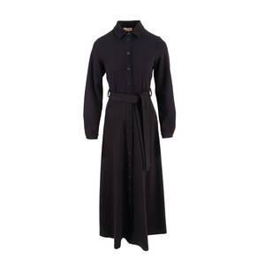 ชุดกีฬาถักสีดำเข็มขัดชุดเดรสเสื้อบอดี้คอนลำลองมีกระดุม - Product Image 1