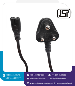 สายไฟสำหรับคอมพิวเตอร์แล็ปท็อปมาตรฐาน IEC ปลั๊กอินเดียแบบ3ขาที่ได้รับการรับรองจาก ISI สำหรับอุปกรณ์อิเล็กทรอนิกส์ C7ใช้กับพลังงาน
