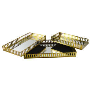 Stylish Rectangle <b>Tray</b> Jewelry Display Trinket <b>Tray</b> With Glass <b>Mirror</b> and Plated Finishing for Home Design Makeup <b>Tray</b> - Product Image 3