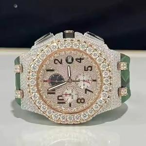 Reloj de Lujo con Diamantes Moissanite VVS Personalizados, Correa de Goma Verde, Cristal de Cuarzo, Estilo Moderno, Edición Limitada, Hip Hop - Product Image 4