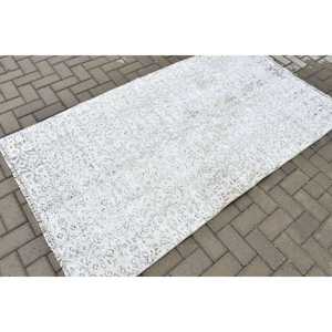 Tapis turc 3,7x7 pieds, tapis vintage, tapis à bordures blanches et grises - Product Image 2