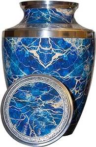 Cremation <b>Urn</b>, <b>Urns</b> <b>for</b> Human <b>Ashes</b>, Personalized Marble Finish Metal Funeral <b>Urn</b> With Velvet Bag (Blue Large) - Product Image 2