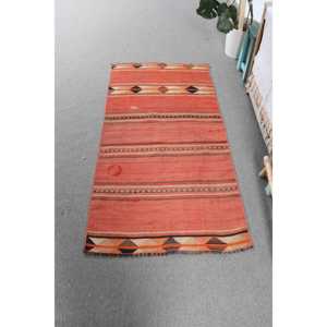 Tapis turc vintage de 2,6 x 5,1 pieds, petit tapis, tapis persan rouge Kilim - Product Image 1