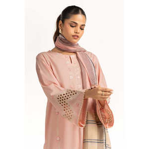 Chal de punto teñido con hilo de color melocotón para mujer, elegante accesorio tipo dupatta - Product Image 4