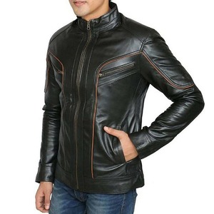 Chaqueta ajustada de cuero real para hombre con cortes modernos de material premium y un aspecto de estilo callejero a la moda - Product Image 4