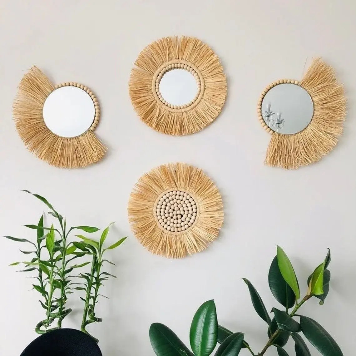 Top Choise 2022 Wicker Tường Gương Trang Trí Liễu Tự Nhiên Bán Buôn Handmade Khung Mây Gương Sản Xuất Tại Việt Nam