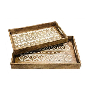 Plateaux de serveur de petit déjeuner de qualité supérieure pour l'utilisation de restauration d'hôtel de luxe collations dessert servant l'utilisation de plateau en bois de forme personnalisée - Product Image 4