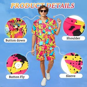 ชุดเสื้อและกางเกงขาสั้นพิมพ์ลายวินเทจสำหรับผู้ชาย ใส่สบาย แห้งเร็ว ระบายอากาศได้ดี พร้อมขอบเอวยางยืด - Product Image 3