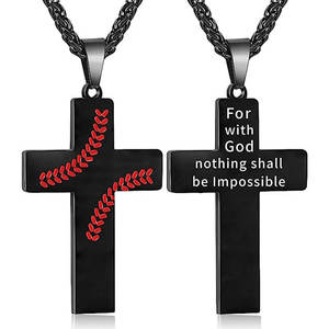 Collier pendentif tendance en acier inoxydable 316L personnalisé, bijoux fins, collier croix baseball pour homme et femme - Product Image 2