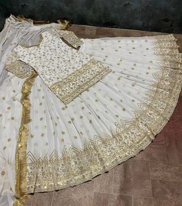 Readymade tradicional étnico indio paquistaní Kurti & Dupatta Set, Georgette con bordado de lentejuelas trabajo completo costura fiesta - Product Image 6