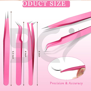 6 Piece Pink Color Stainless Steel Eyelash Extension Tweezers New Arrival Made of High Grade Surgical Steel Grafted Tweezers - Product Image 3