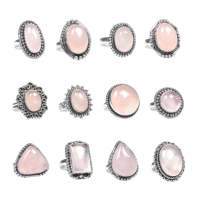 Liebesheilender Schmuck Damen Vintage Silberbeschichtete Messing Geometrische Form Rosenquarz Kristall Edelsteine Fassung Ringe