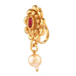 Indian Traditional Jewellery Crystal Kundan Stud Faux Pearl Drop <b>Press</b> Wedding Nose Ring Indian Gold Plated Jewelry for Women - Product Image 5
