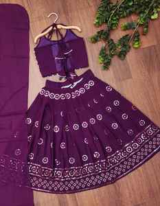 Shoryam - Lehenga Choli Morado con Lentejuelas para Niñas, Ropa Tradicional para Fiestas, Vestido Étnico - Product Image 2