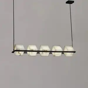 Лампы на заказ для гостиничной гостиной, металлический простой дизайн, современная люстра из алебастрового кубика, кубическая островная люстра