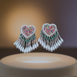 Pendientes Elegantes de Estilo Bohemio con Cuentas en Forma de Corazón y Borlas de Perlas, Joyería Romántica Personalizable Pinkweave India - Product Image 1