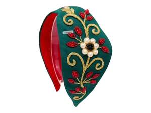 Élevez votre collection d'accessoires avec ce bandeau élégant perlé à la main avec broderie florale dorée complexe - Product Image 2