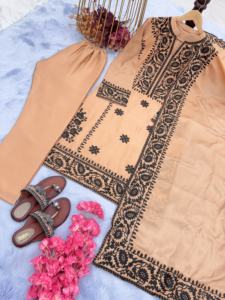 Diseñador Party Wear Look Pur Chinon Silk Kurta - Bottom & Dupatta Set - Product Image 4