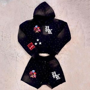 Ensemble sweat à capuche et short 2 pièces délavé à l'acide avec logo personnalisé, 100 % coton, coupe oversize, style streetwear vintage, broderie graffiti imprimée, taille XL - Product Image 3