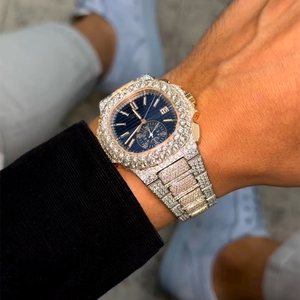 Reloj de diamantes con esfera azul totalmente helada para hombre, accesorio de negocios de moda urbana 2025, joyería de Hip Hop con movimiento de moissanita - Product Image 5