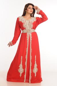 Pierres et perles rouges Zari Work Embellish Georgette Style islamique Arabian Maxi Party Wear Kaftan - Product Image 2