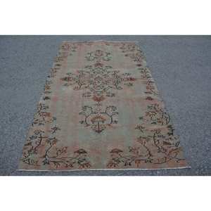 Alfombra turca Vintage de 4,4X7,3 pies, diseño de retazos verde y marrón, Material de algas marinas, área grande, pasillo rectangular para decoración de habitación - Product Image 1