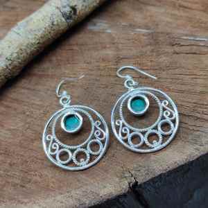 Ses boucles d'oreilles Boho Turquoise Design lourd Bijoux en argent sterling Turquoise Gemstone Public ciblé Femmes Matériel principal Or - Product Image 2