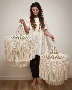 Abat-jour en macramé en coton luxueux de style bohème, grand, pour la décoration de la maison, lustres de plafond pour Diwali - Product Image 4