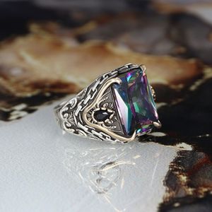 Azuris Logo personnalisé Argent sterling 925 Bague pour homme de style ottoman Pierre noire naturelle Fabriquée à la main en Turquie VALKH1549 - Product Image 4