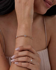 Bisel Set 0.21ctw Ronda Brillante Corte Diamante Halo Cadena cubana Anillo de bodas en oro rosa de 18K Anillo al por mayor Regalo para ella - Product Image 2