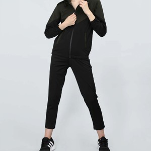Women Comfortable Zipper Tracksuit <b>Set</b> | High-Waisted Two-Piece Sportswear with Zipper Jacket and Stretchable Pants - Product Image 6