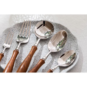 Juego de cubiertos y cubiertos de comida para mesa de restaurante, de diseño clásico juego de cubiertos, juego de cubiertos de acero inoxidable con mango de madera - Product Image 4