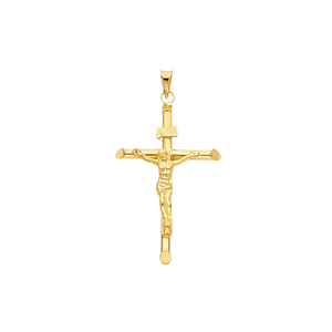 14K chapado en oro amarillo Jesús grabado Cruz colgante crucifijo encanto acabado polaco símbolo espiritual joyería fina - Product Image 1