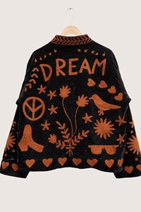 Veste en tissu éponge brodée bohème, grande taille, manches longues, col rabattu, vêtements d'extérieur décontractés d'automne pour adultes - Product Image 2