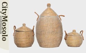 Grand panier de rangement décoratif en jonc de mer fait à la main avec poignées en anneau Organisateur tissé pour enfants pour le rangement des vêtements - Product Image 3