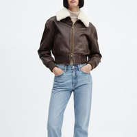 Veste bomber pour femme en peau de mouton marron, toile PU respirante, coton tricoté, chaude pour l'hiver, fermeture éclair, longueur normale, style streetwear
