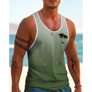 เสื้อกล้ามพิมพ์ลายสีสันสดใสไล่ระดับสีสำหรับผู้ชายเสื้อลายต้นมะพร้าวเสื้อกล้ามแนวสตรีทสำหรับเล่นกีฬาฤดูร้อน - Product Image 5