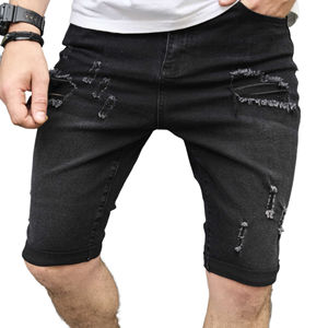 Parche bordado con apliques, ninguno, pantalones cortos de mezclilla holgados elásticos, pantalones vaqueros de gran tamaño, pantalones cortos de mezclilla desgastantes con lavado ácido para hombres - Product Image 6