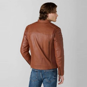 เสื้อแจ็คเก็ตหนังสีน้ำตาลสำหรับผู้ชาย - ทนทานและกันลม เหมาะสำหรับขี่มอเตอร์ไซค์และสวมใส่ในชีวิตประจำวัน - Product Image 2