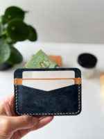 Dompet Kartu Kulit Asli Buatan Tangan dengan Tepi yang Dipoles, Dompet Tipis, Organizer, Tahan Lama, Gaya Vintage, Dapat Disesuaikan, dengan Ukiran Kustom