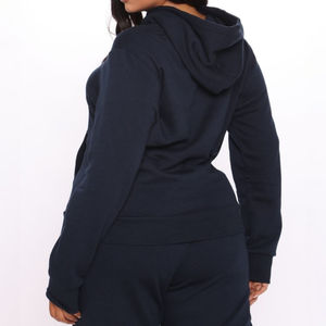 Vêtements de sport Ensemble de survêtements pour femmes Bleu Coton Polaire OEM Vêtements d'entraînement pour femmes personnalisés Deux pièces Jogging Suit Pullover Survêtement - Product Image 4