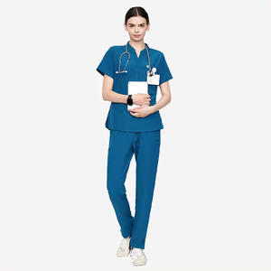 Entrega rápida de los hombres antiarrugas cuello en V Top Jogger Scrub Set médico Scrubs uniforme crudo fino ODM Hospital uso impreso técnicas - Product Image 1