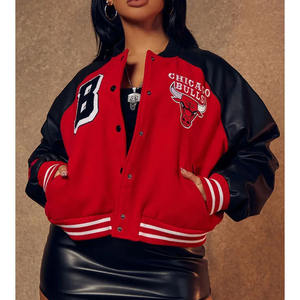 แจ็คเก็ตบอมเบอร์ทรงวิซาร์ดสไตล์วินเทจ คลาสสิค เรโทร  แบบครอป  หลากสี  ผ้าขนสัตว์สำหรับฤดูหนาว  คอตั้ง  มีฮู้ด  โลโก้ด้านหน้า - Product Image 1