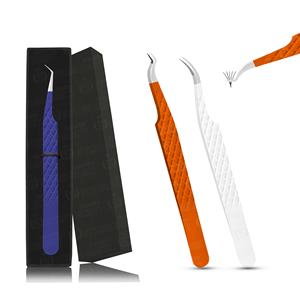 Pinzas para pestañas con punta espolvoreada de Diamante Azul titanio de 90 grados caja de acero inoxidable de alta precisión y embalaje de bolsa de cuero - Product Image 6