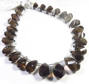 Lot de 26 perles de pierres précieuses naturelles en quartz fumé marron, coupe à facettes, 9 ", briolette fantaisie, gouttes torsadées 11-18mm - Product Image 6