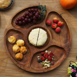 Plato de teca ecológico con diseño Floral elegante, bandeja de aperitivos multicompartimento, técnica grabada para cafetería, comedor - Product Image 3