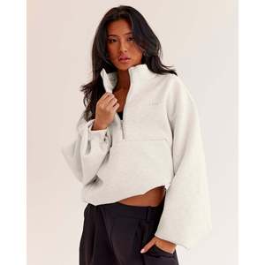 Luxe ZeroCrease Spacer <b>Half</b> <b>Zip</b> <b>Sweatshirt</b>-Silver Marl Breathable Hooded Silk Blend Embroidered Zipper Detail One Size Winter - Product Image 1