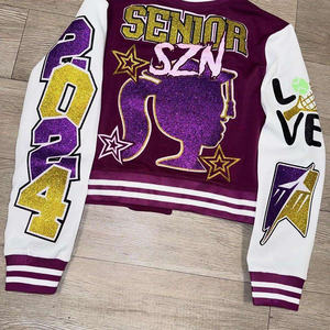 Veste universitaire à carreaux multicolores personnalisée pour femmes, en cuir véritable, écologique, coupe-vent, patchwork, broderie, bomber - Product Image 4