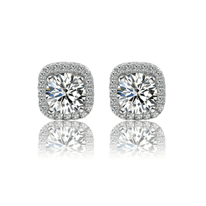 ต่างหูเม็ดเดี่ยวทรงฮาโลต่างหูเม็ดทรงเม็ดกลมแบบรัศมีต่างหูประดับเพชรเทียมของขวัญสำหรับเพื่อนเจ้าสาวในห้องปฏิบัติการ - Product Image 4